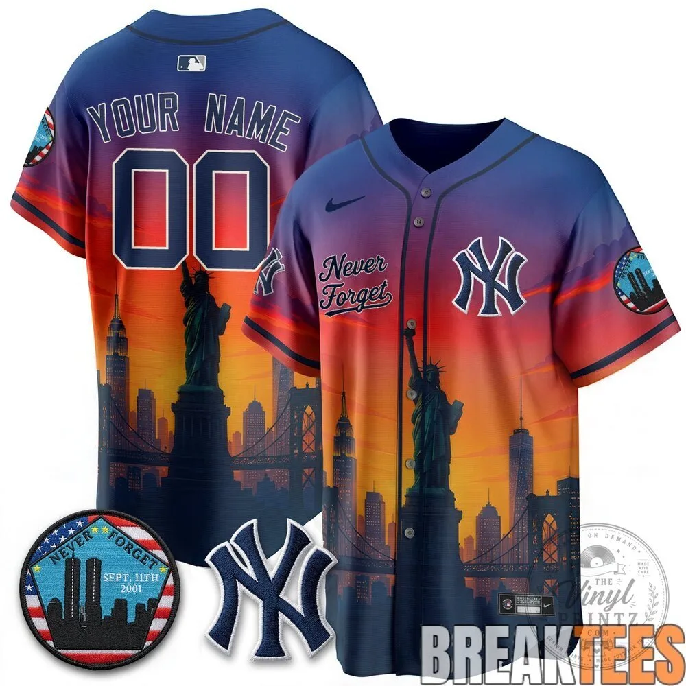 New York Yankees Skyline Never Forget 911 Memorial Edition Custom Jersey 8 New York Yankees Skyline Never Forget 911 Memorial Edition Custom Jersey
