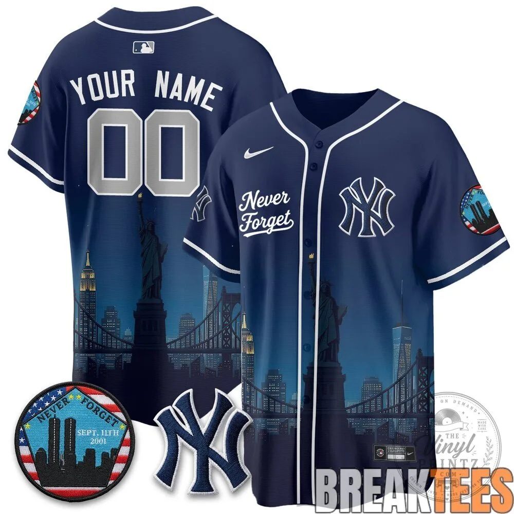 New York Yankees Skyline Never Forget 911 Memorial Edition Custom Jersey 9 New York Yankees Skyline Never Forget 911 Memorial Edition Custom Jersey