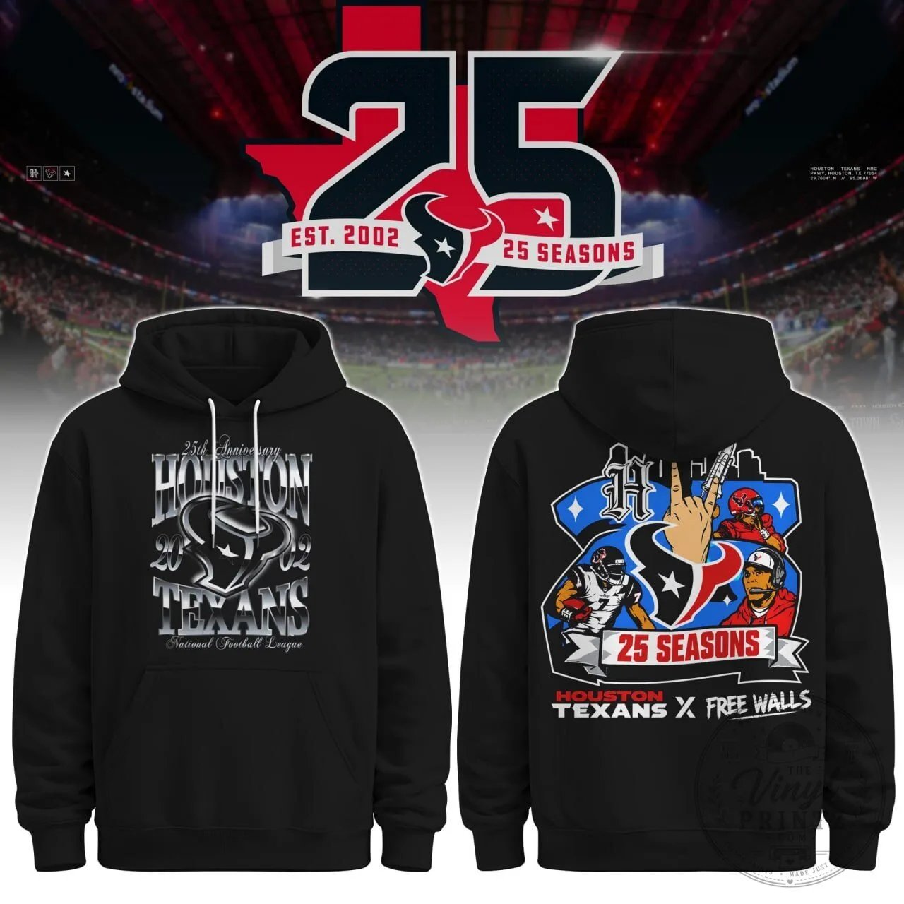 Black Hoodie Celebrating 25 Years of Houston Texans in the NFL