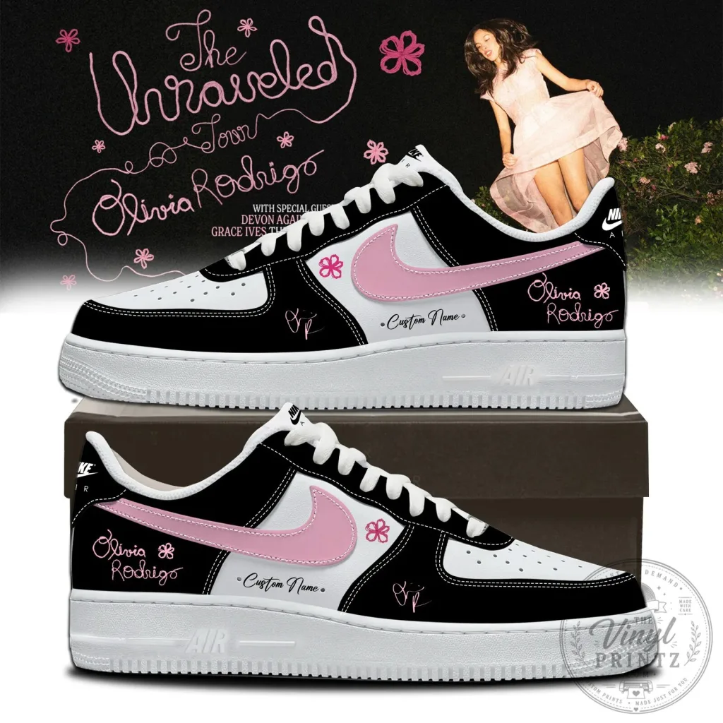 Olivia Rodrigo The Unraveled Tour Custom Name Black and Pink Sneakers