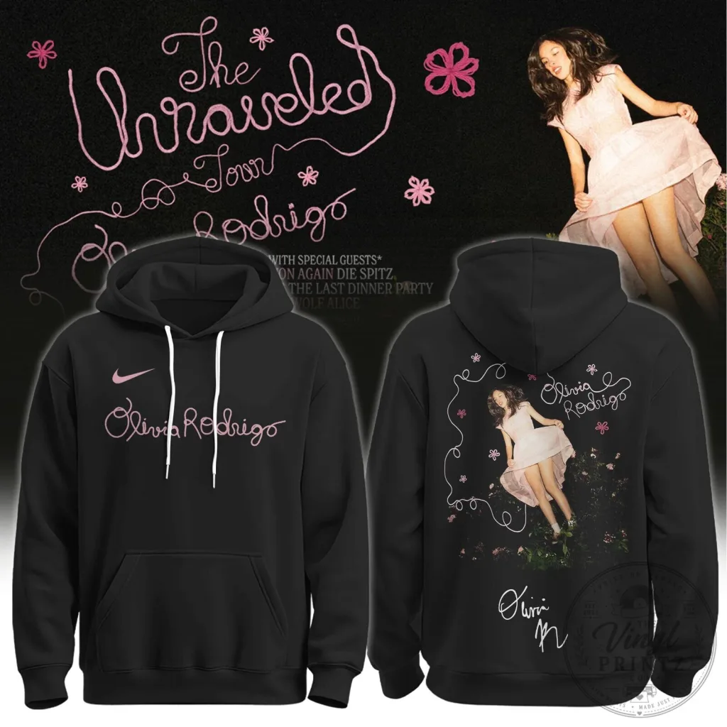 Olivia Rodrigo The Unraveled Tour Black Hoodie with Special Guests Olivia Rodrigo The Unraveled Tour Black Hoodie with Special Guests