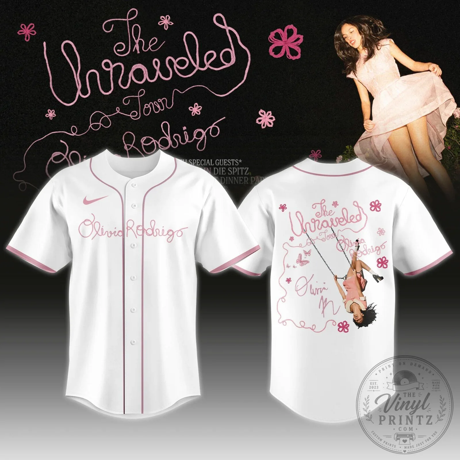 Olivia Rodrigo The Unraveled Tour Baseball Jersey with Pink Trim