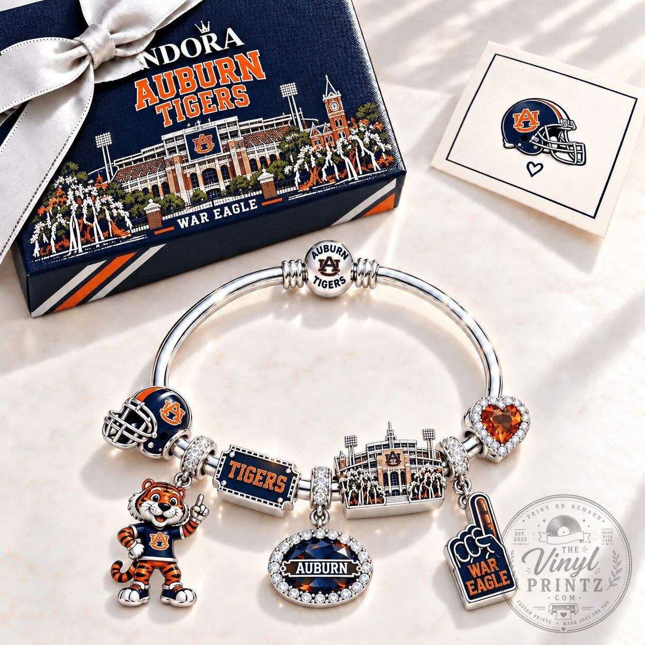 Auburn Tigers War Eagle Silver Charm Bracelet Set
