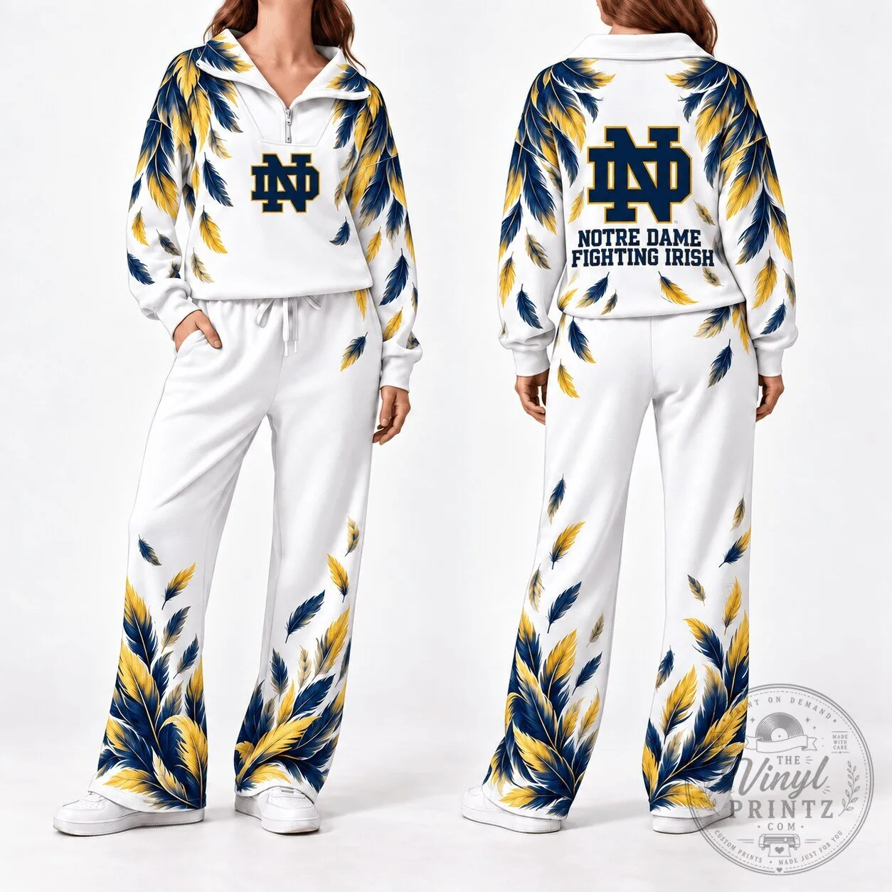 Notre Dame Fighting Irish Feather Pattern Quarter Zip Sweatshirt