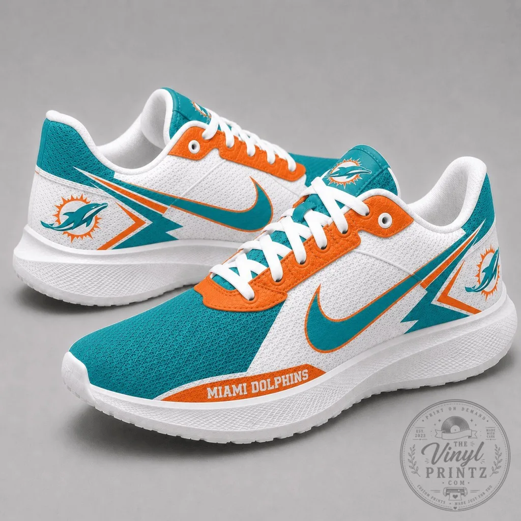 Miami Dolphins Team Logo White and Teal Running Shoes Miami Dolphins Team Logo White and Teal Running Shoes