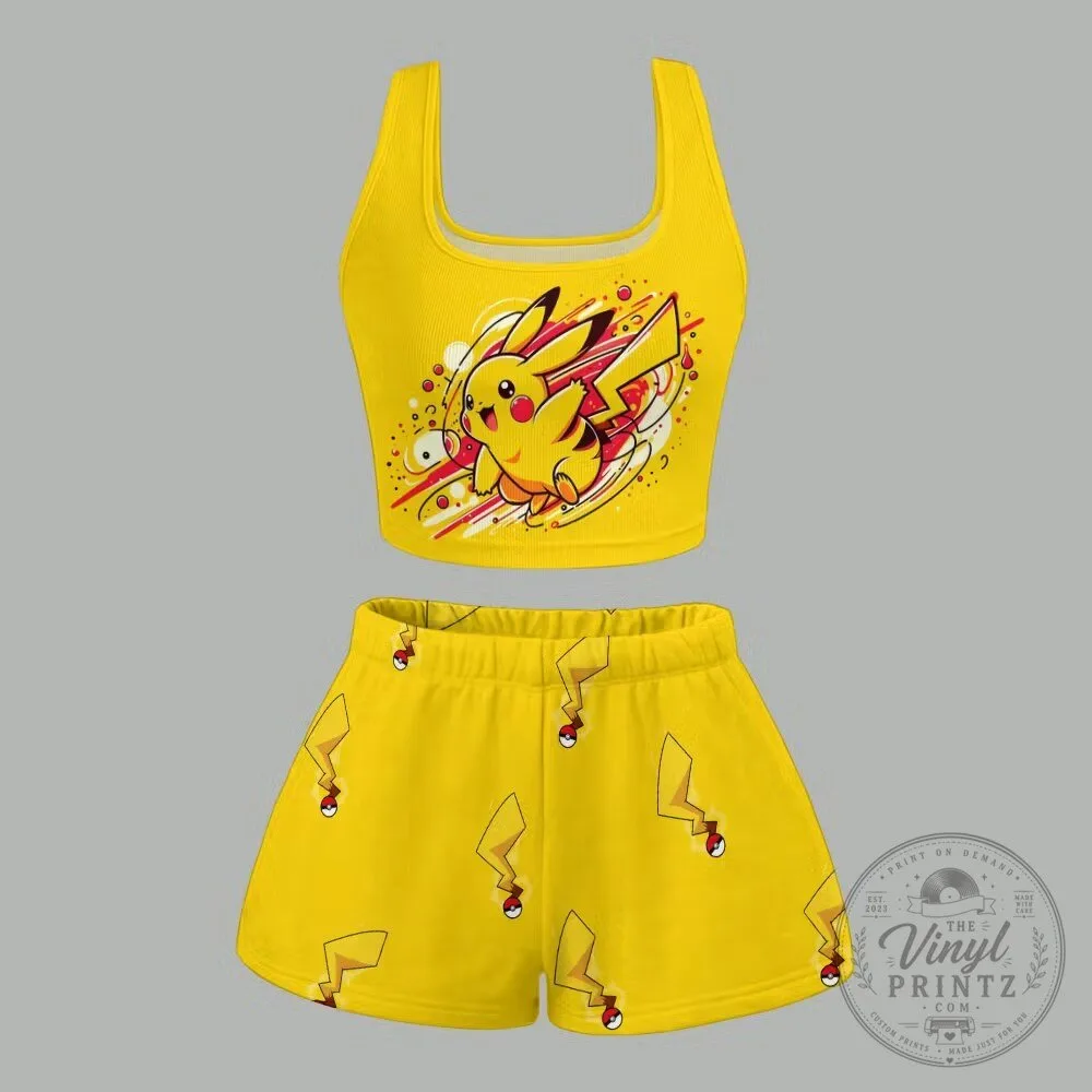 Pikachu Pokemon Yellow Cropped Tank Top and Shorts Pajamas Set