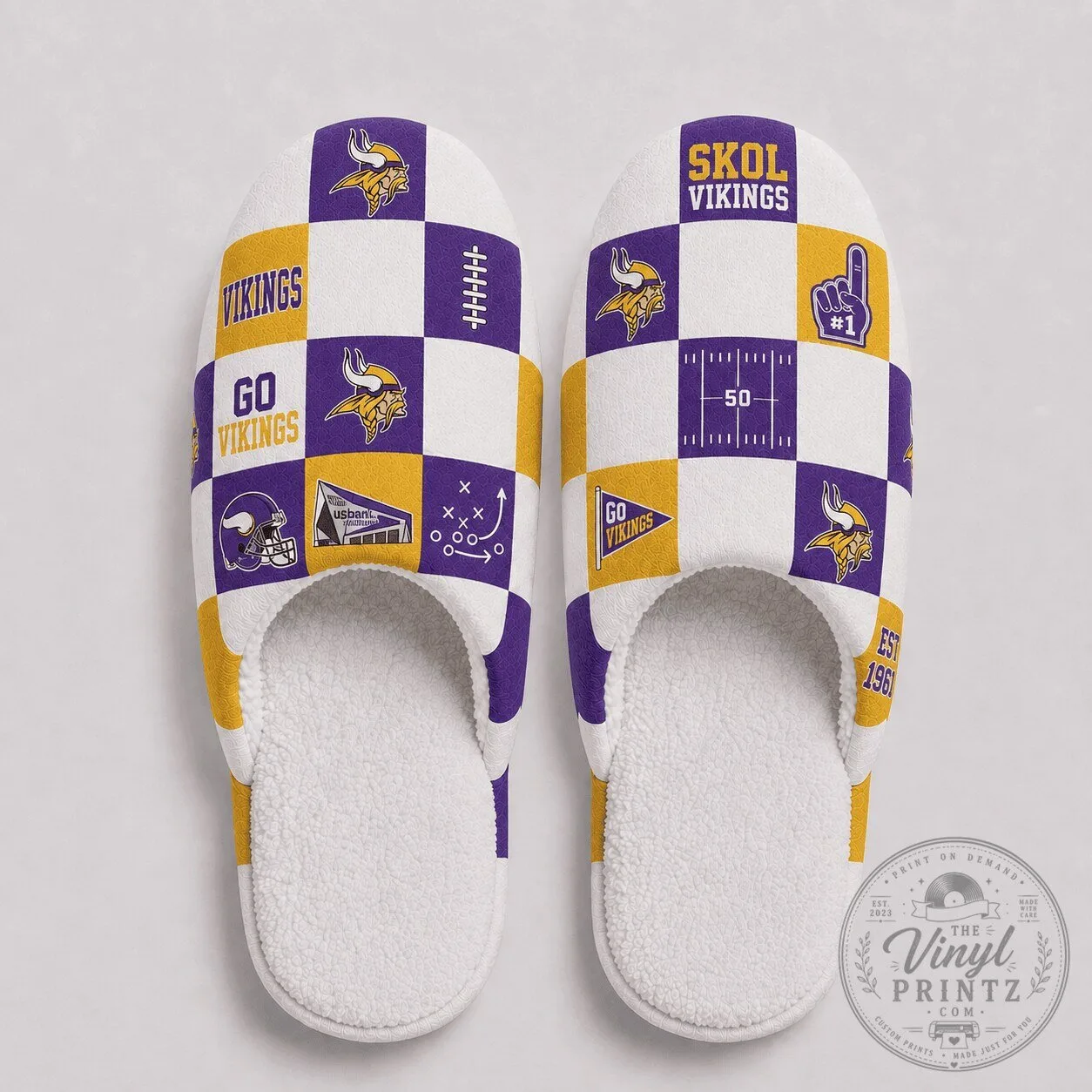 Minnesota Vikings Skol Checkered Pattern Football Team Slippers