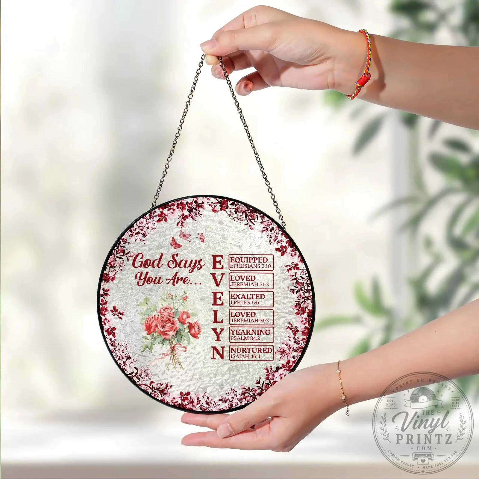 God Says I Am Sophia Personalized Flower Toile De Jouy Style Suncatcher 13 God Says I Am Sophia Personalized Flower Toile De Jouy Style Suncatcher