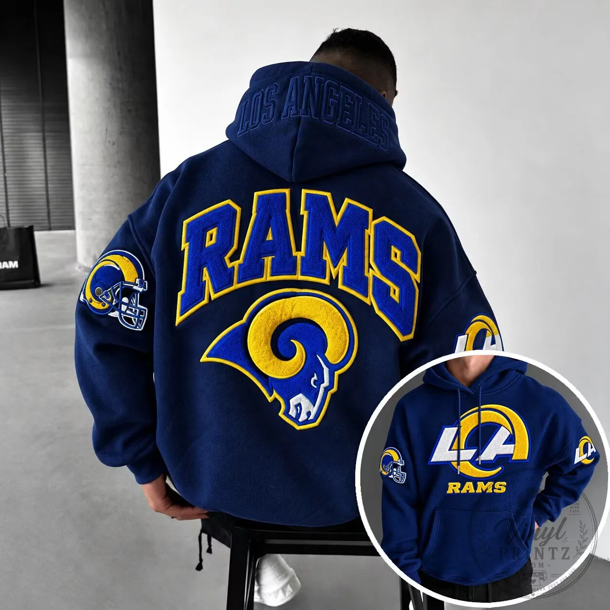 Los Angeles Rams Football Team Blue Embroidered Logo Hoodie