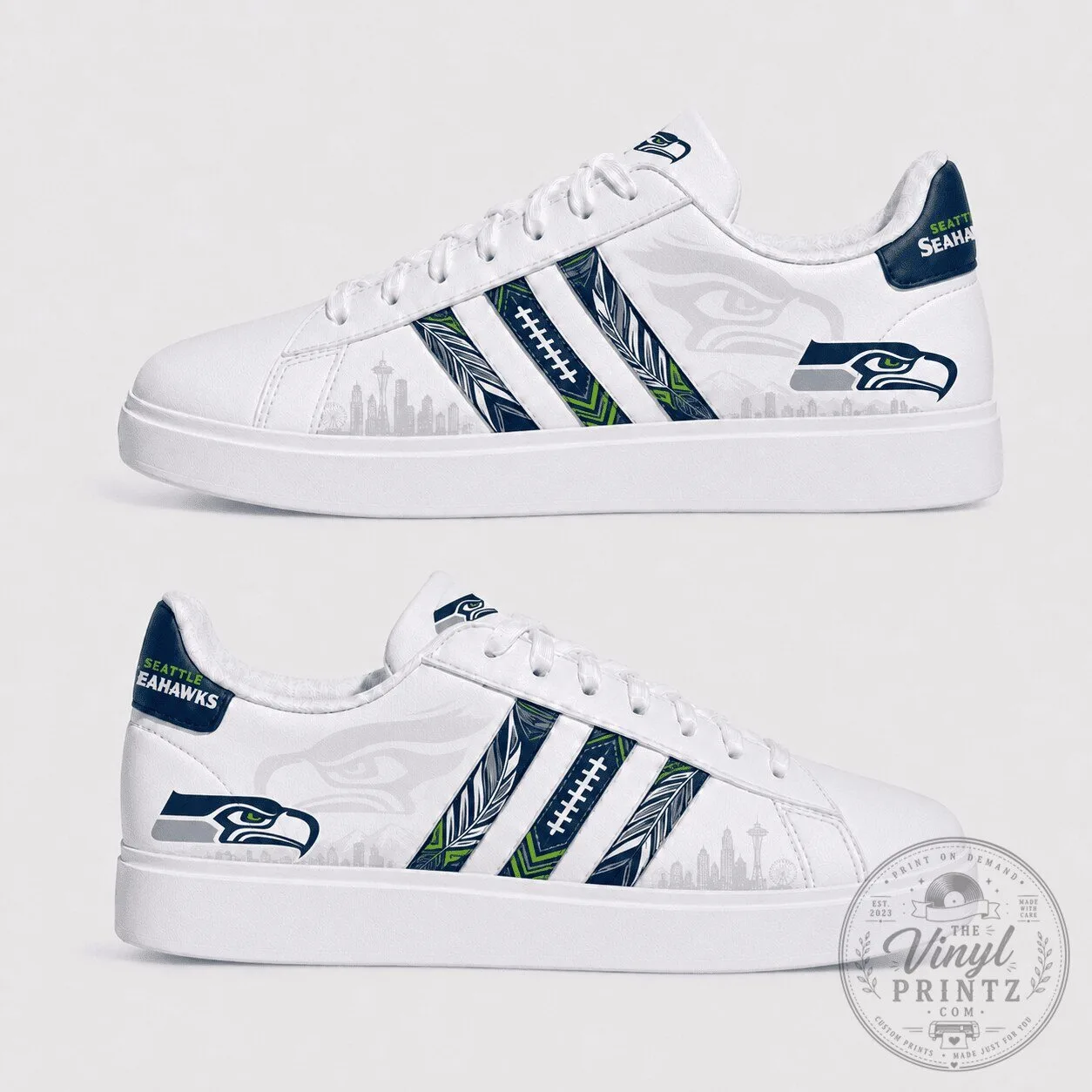 Seattle Seahawks Football Team Logo White Sneakers