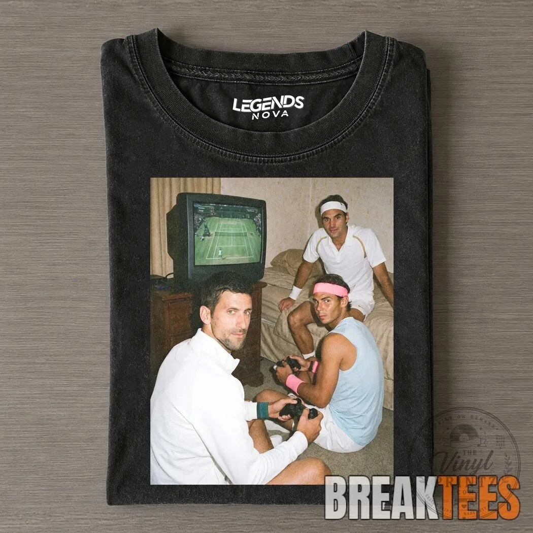 Novak Djokovic Rafael Nadal Roger Federer Playing Video Game T-Shirt