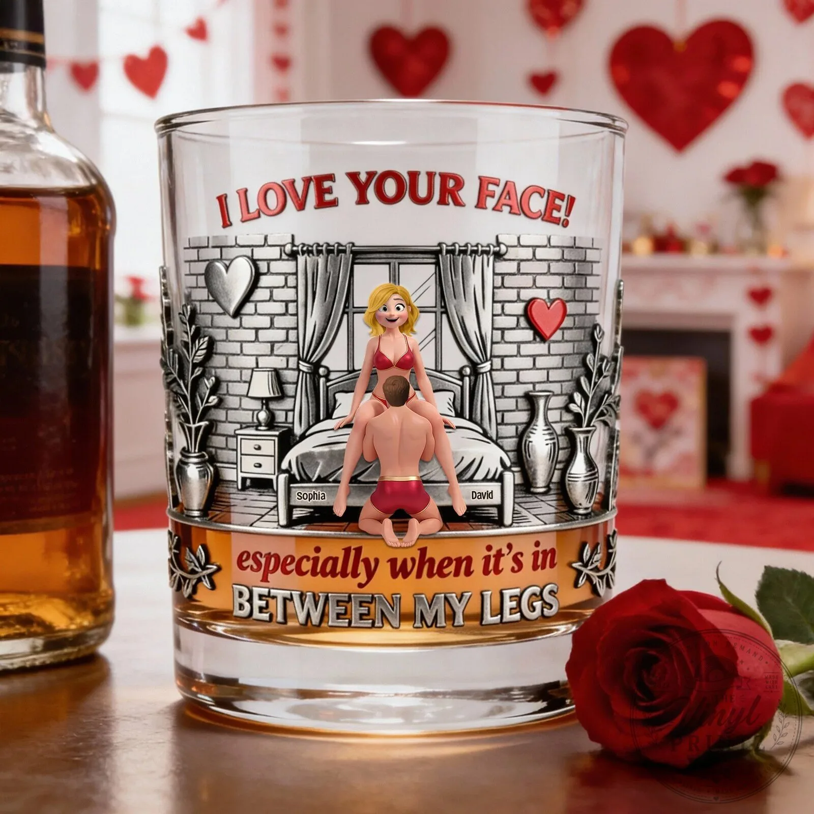 Funny Valentine's Day Personalized Whiskey Glass for Him, Adult Humor Gift