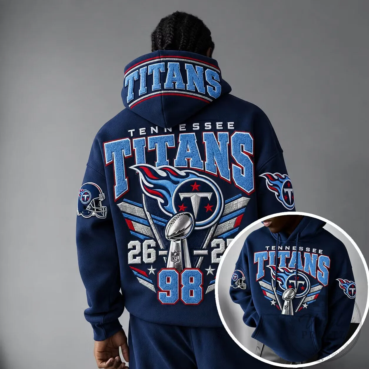 Tennessee Titans NFL Football Team Navy Blue Embroidered Hoodie