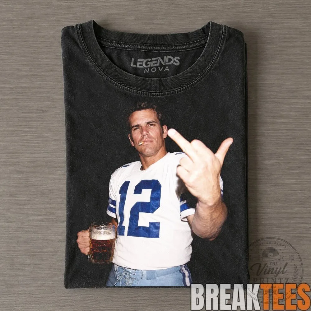 Roger Staubach Dallas Cowboys Middle Finger Drinking Beer Graphic T-Shirt