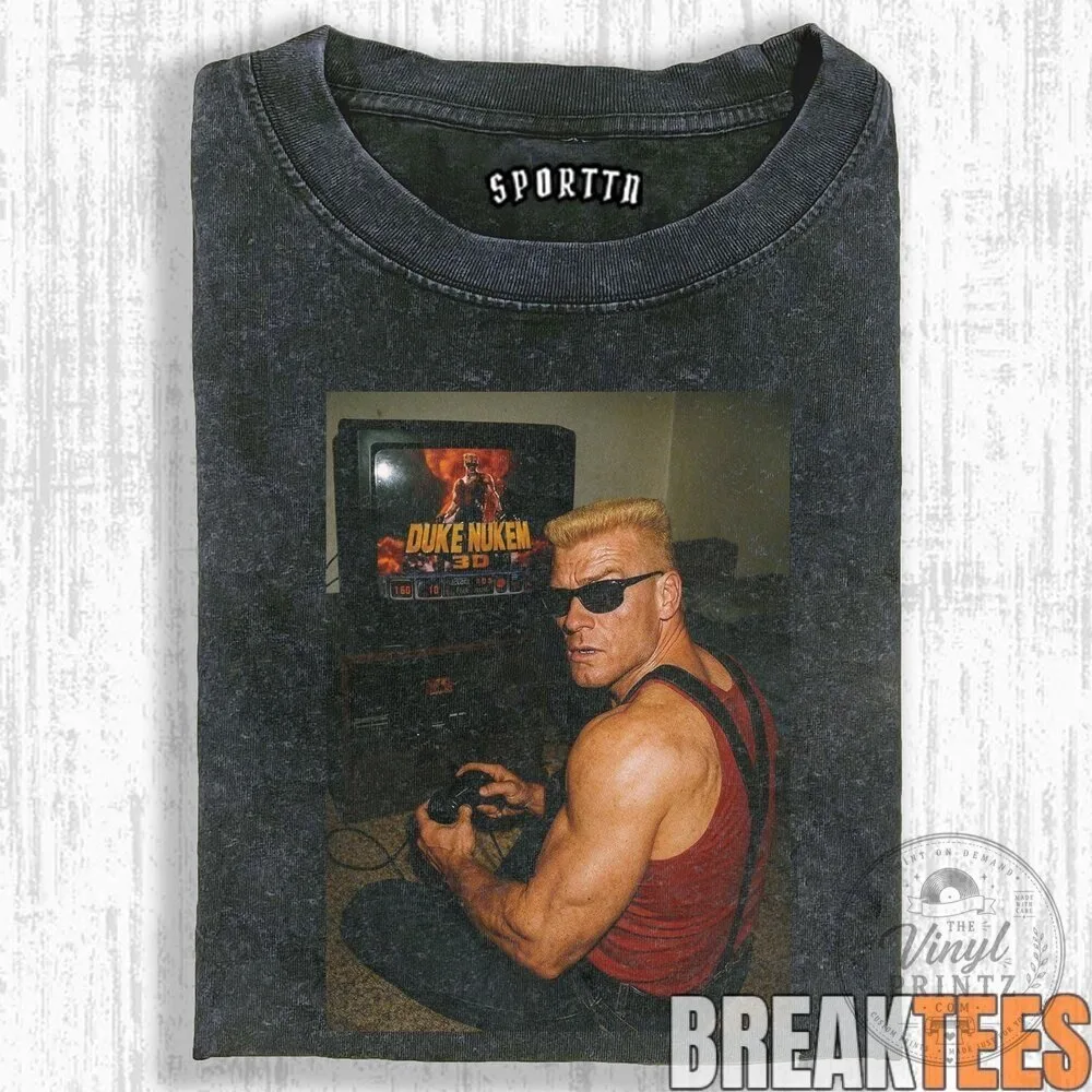 Duke Nukem Playing Himself At Home Video Game Vintage Washed T-Shirt