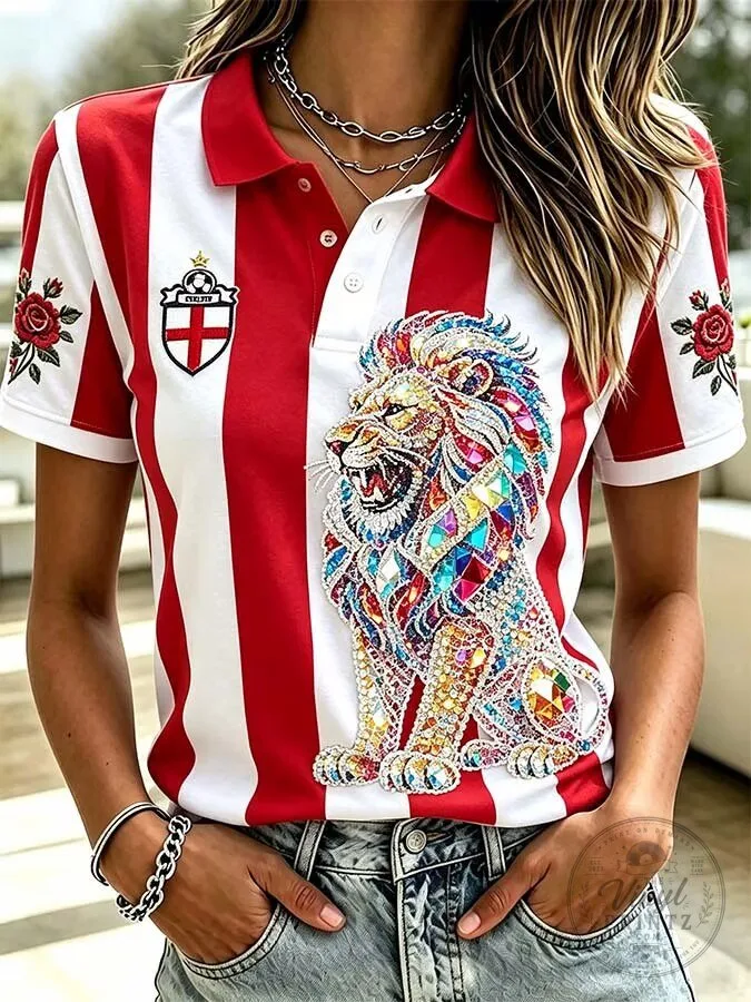 England Football Lioness Embroidered Striped Women's Polo Shirt