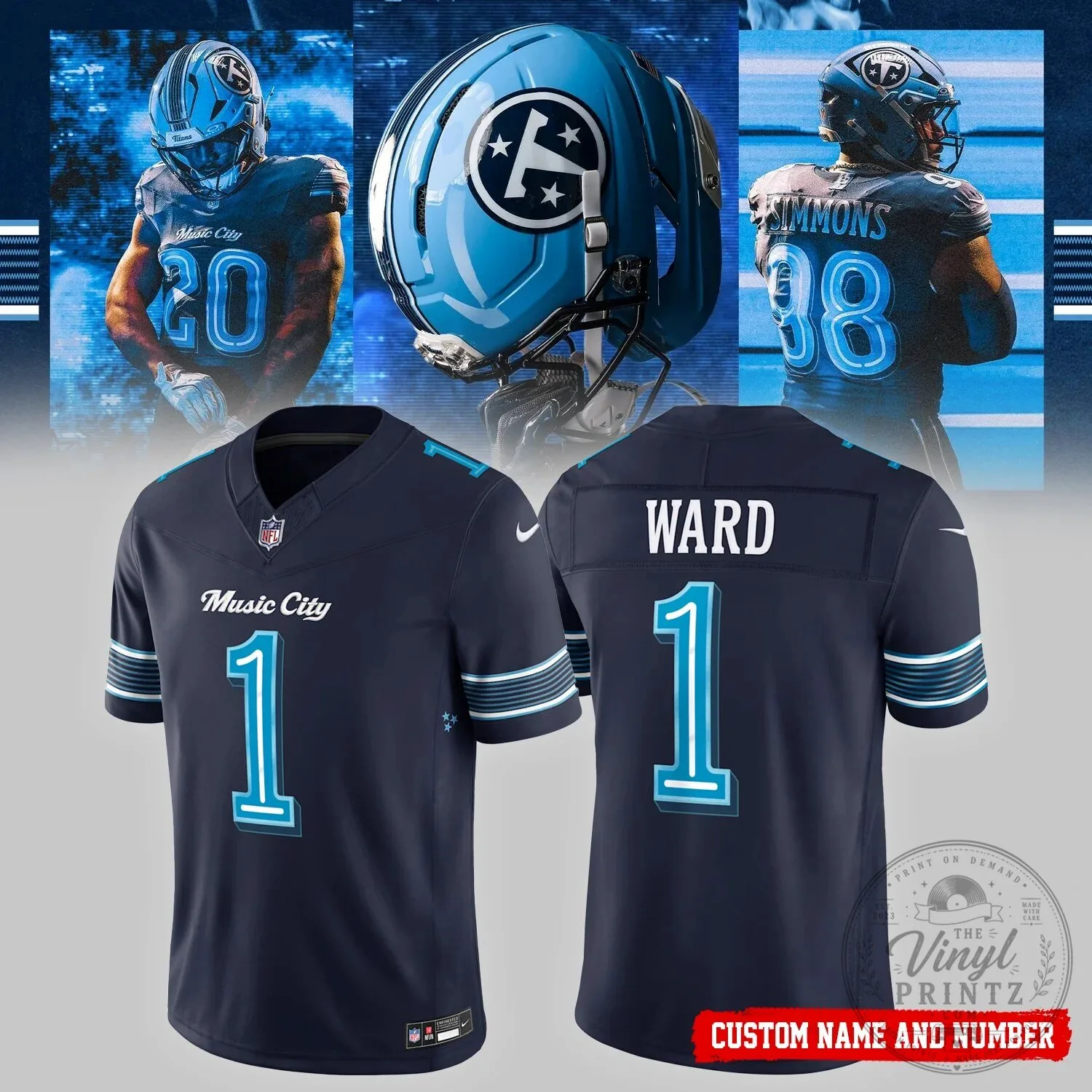 Tennessee Titans Football Jersey Custom Name and Number Dark Blue