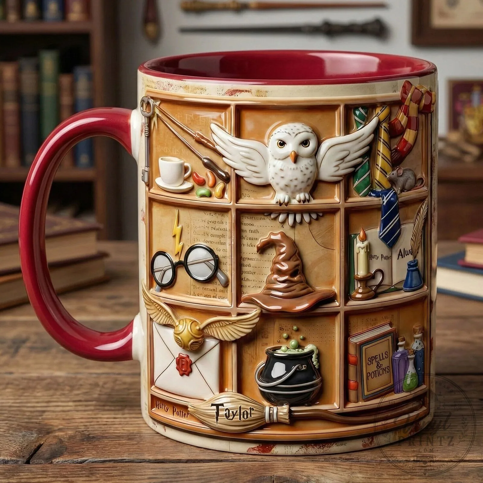 Harry Potter Hogwarts House Crests Hedwig Owl Magic Spells Coffee Mug