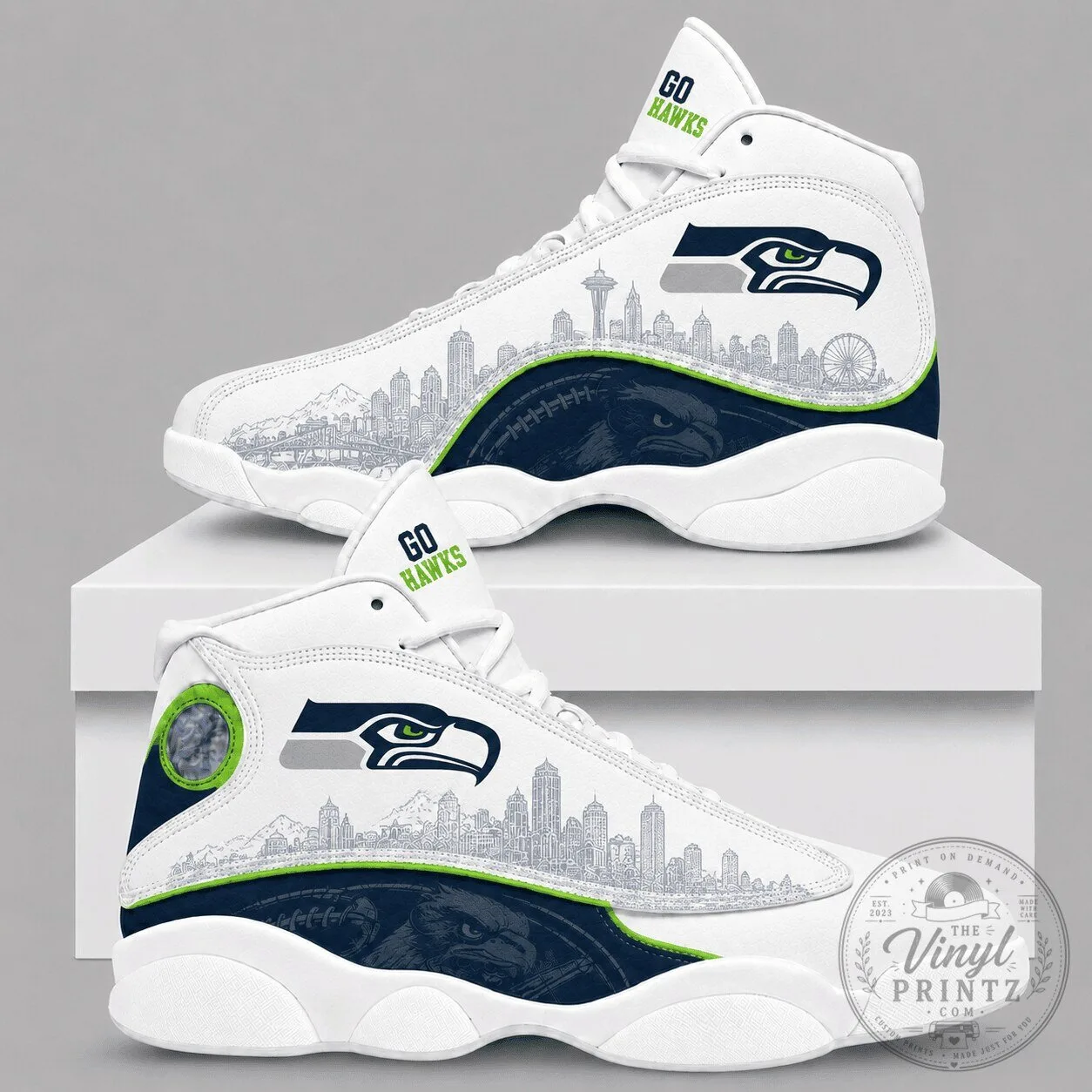 Seattle Seahawks Football Team White High Top Sneakers Shoes