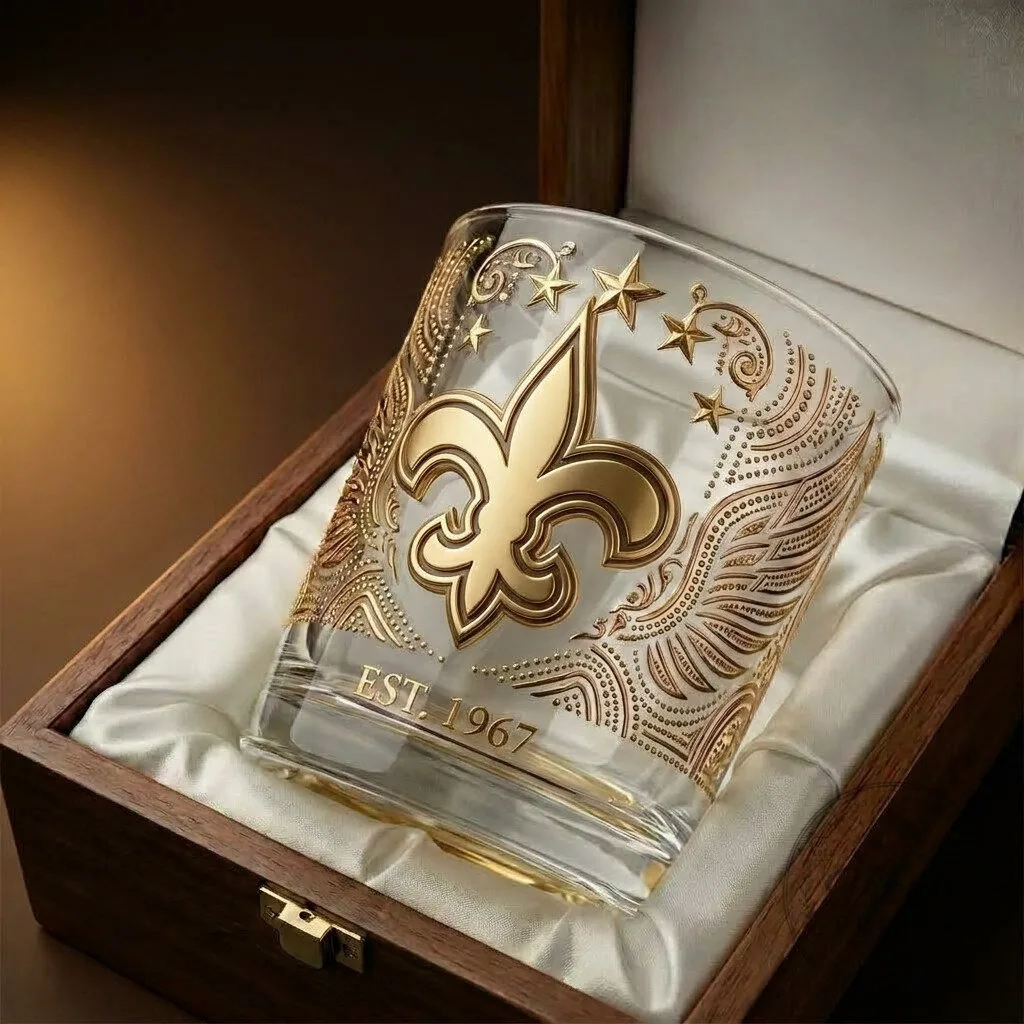 New Orleans Saints Fleur De Lis Gold Edition Whiskey Drinking Glass