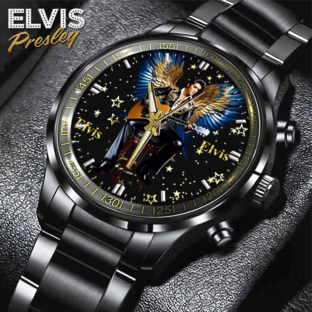 Elvis Presley The King of Rock and Roll Gold Wings Stainless Steel Watch
