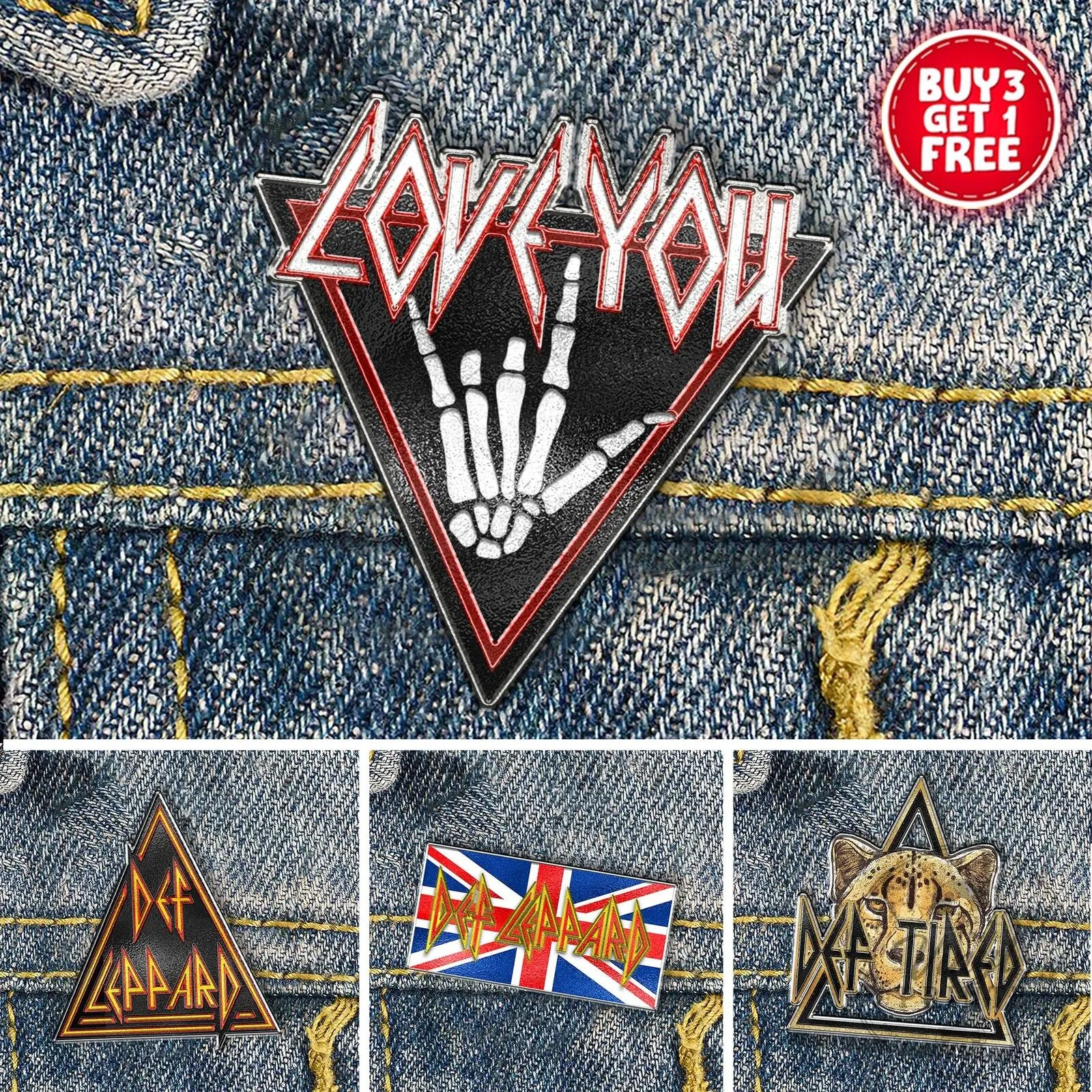 Def Leppard Love You Rock Hand Skeleton Enamel Pin