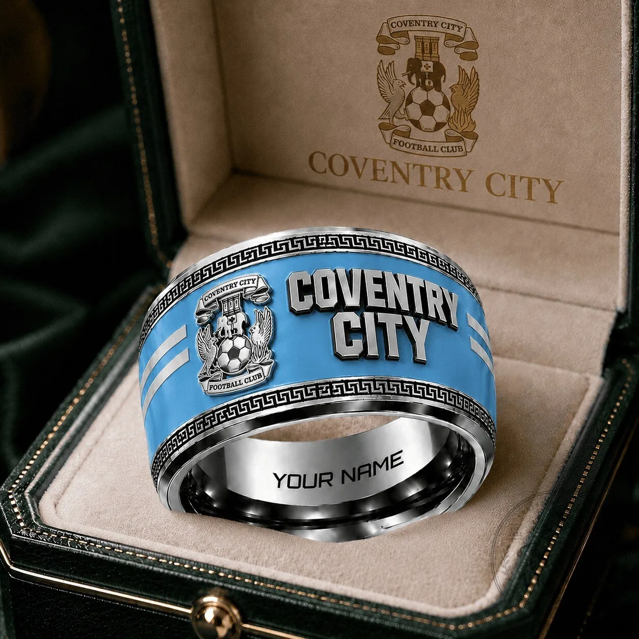 Coventry City Football Club Sky Blues Custom Engraved Name Ring for Men