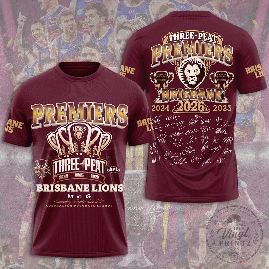Australian Football League T-Shirt for Brisbane Lions Three-Peat Champions