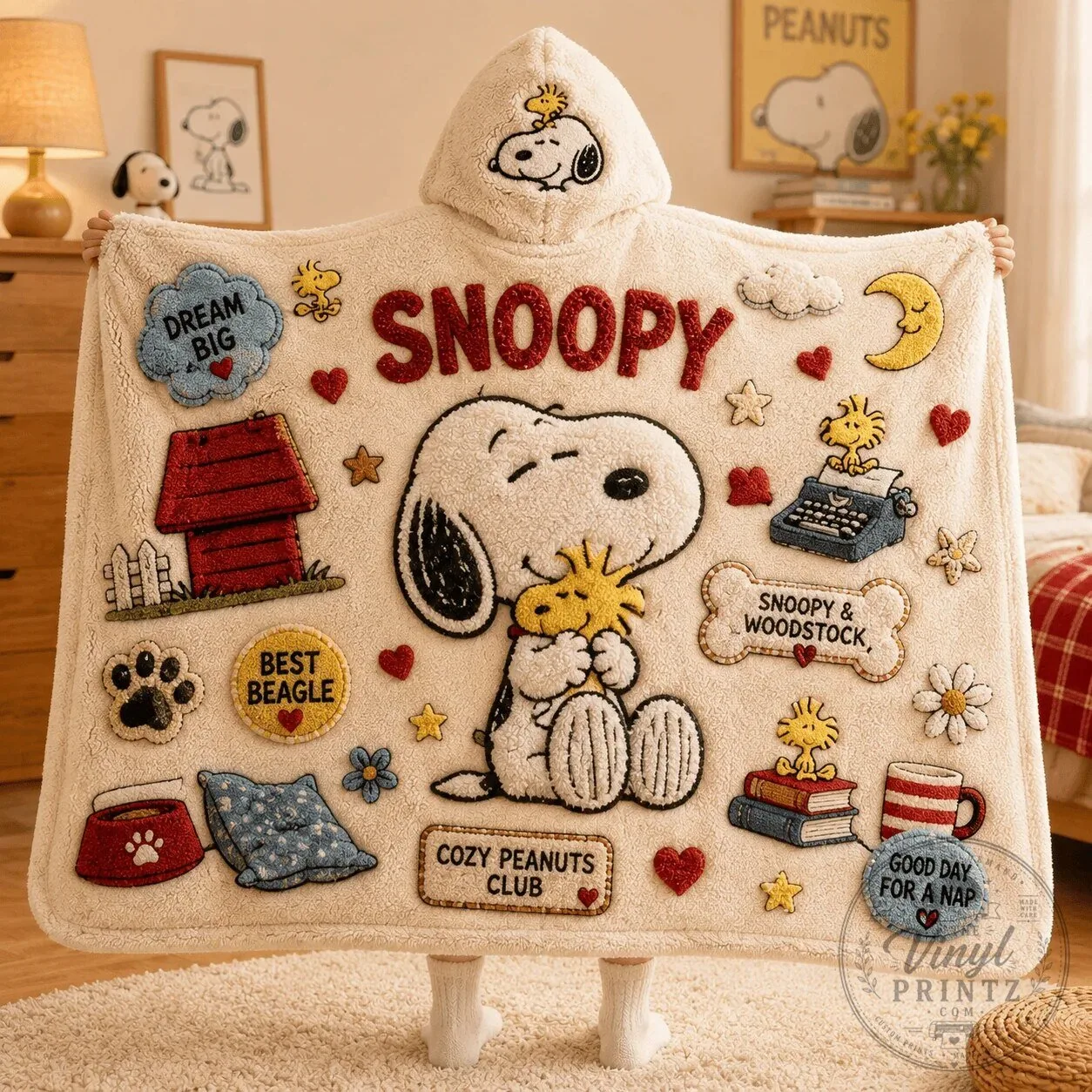Snoopy Peanuts Characters Hooded Blanket for Adults and Kids