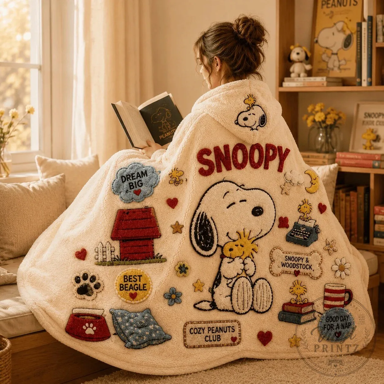 Snoopy Peanuts Characters Hooded Blanket for Adults and Kids 8 Snoopy Peanuts Characters Hooded Blanket for Adults and Kids
