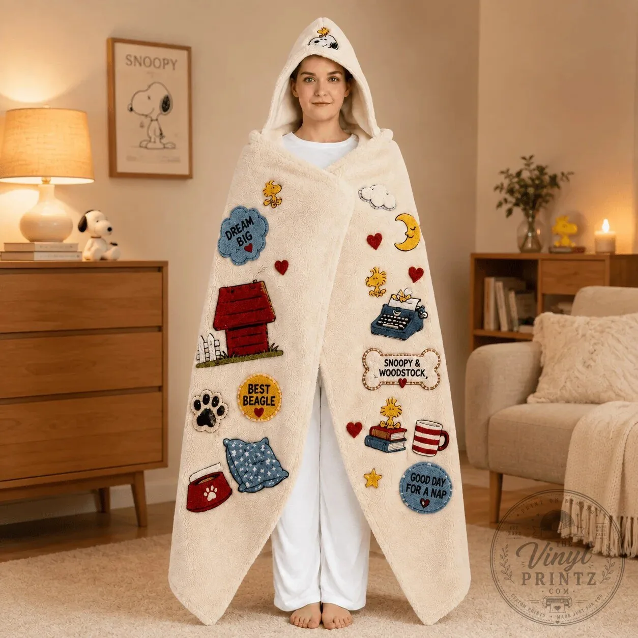 Snoopy Peanuts Characters Hooded Blanket for Adults and Kids 9 Snoopy Peanuts Characters Hooded Blanket for Adults and Kids