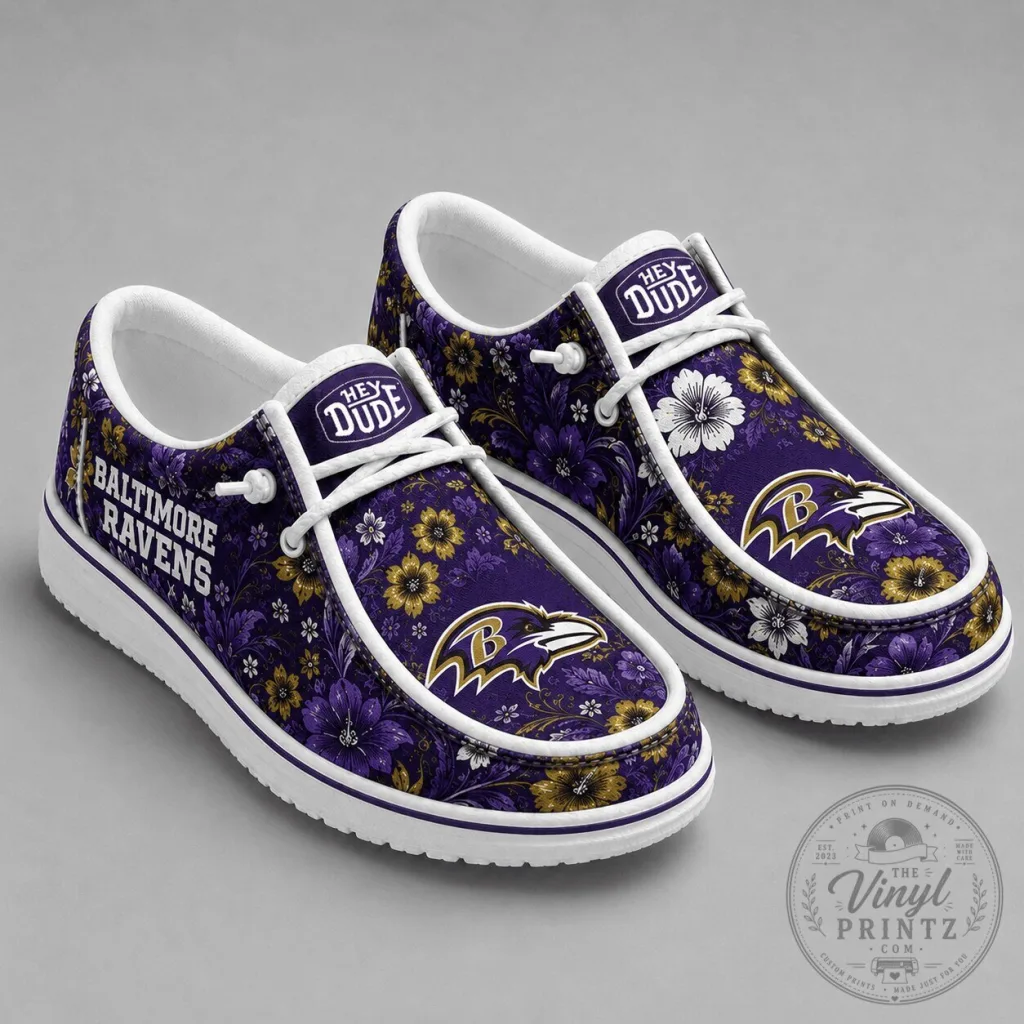 Baltimore Ravens NFL Team Colors Floral Pattern Loafer Shoes Baltimore Ravens NFL Team Colors Floral Pattern Loafer Shoes