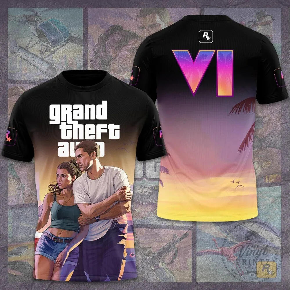 Grand Theft Auto VI Video Game Character Sunset Black T-Shirt