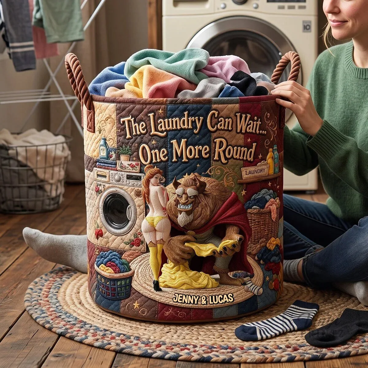 Beauty and the Beast Naughty Laundry Can Wait One More Round Personalized Laundry Basket 8 Beauty and the Beast Naughty Laundry Can Wait One More Round Personalized Laundry Basket