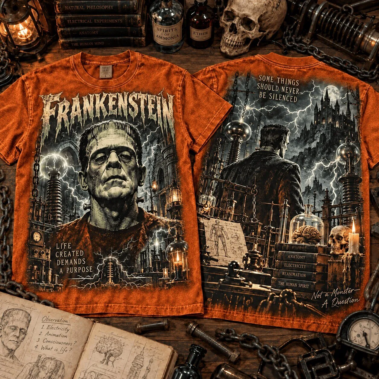 Frankenstein Monster Electric Gothic Laboratory Vintage Horror Movie T-Shirt 2 Frankenstein Monster Electric Gothic Laboratory Vintage Horror Movie T-Shirt