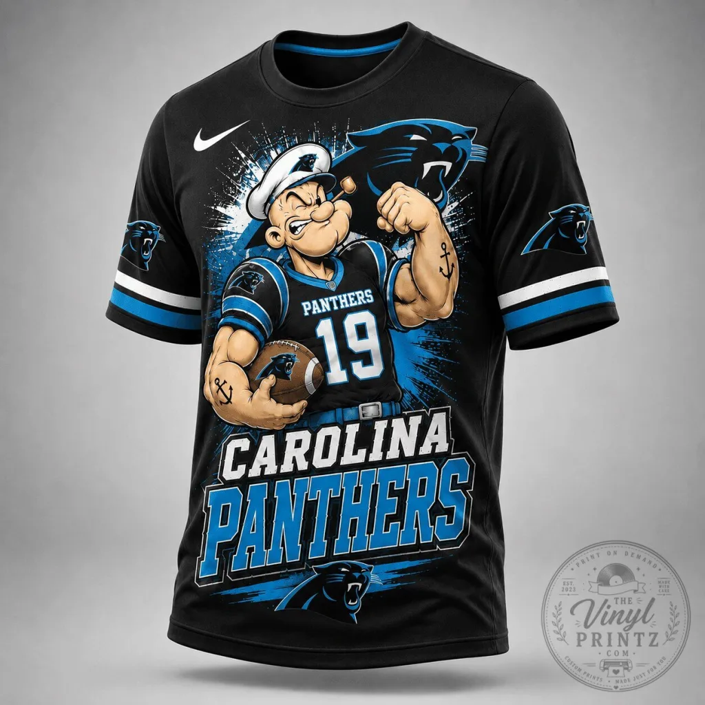 Carolina Panthers Popeye The Sailor Man Football Team Black T-Shirt Carolina Panthers Popeye The Sailor Man Football Team Black T-Shirt