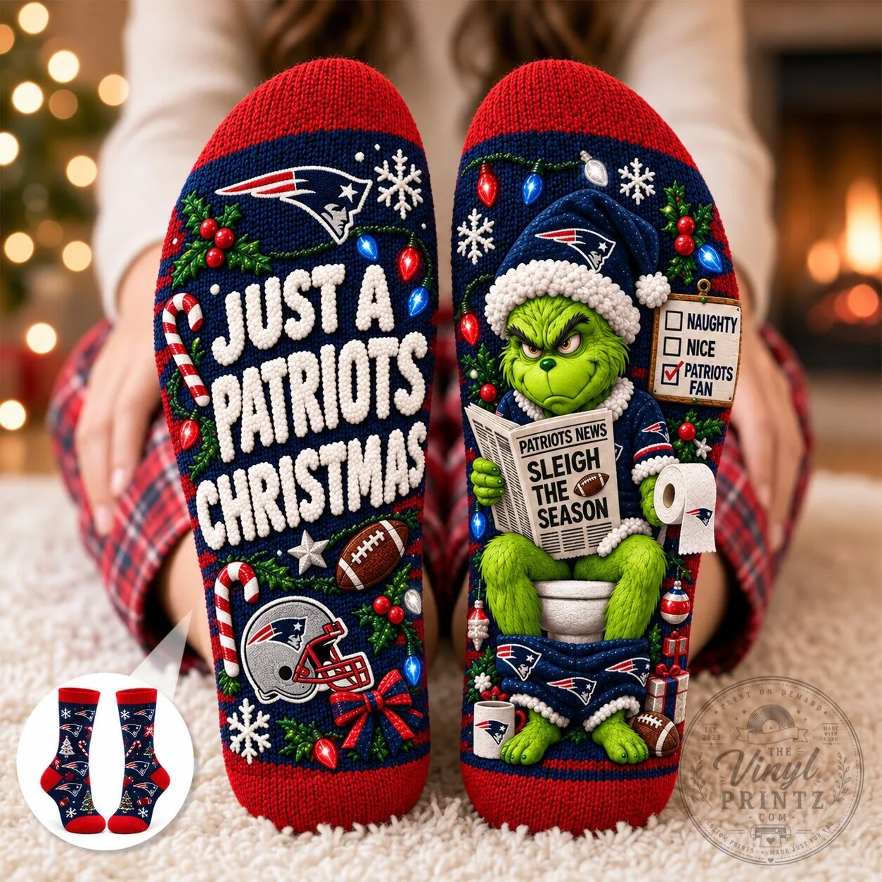 New England Patriots Grinch Christmas Holiday Socks