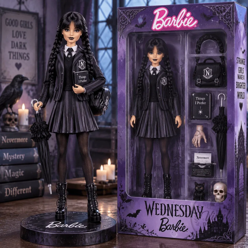 Wednesday Addams Barbie Doll Collectible Figurine with Accessories Wednesday Addams Barbie Doll Collectible Figurine with Accessories