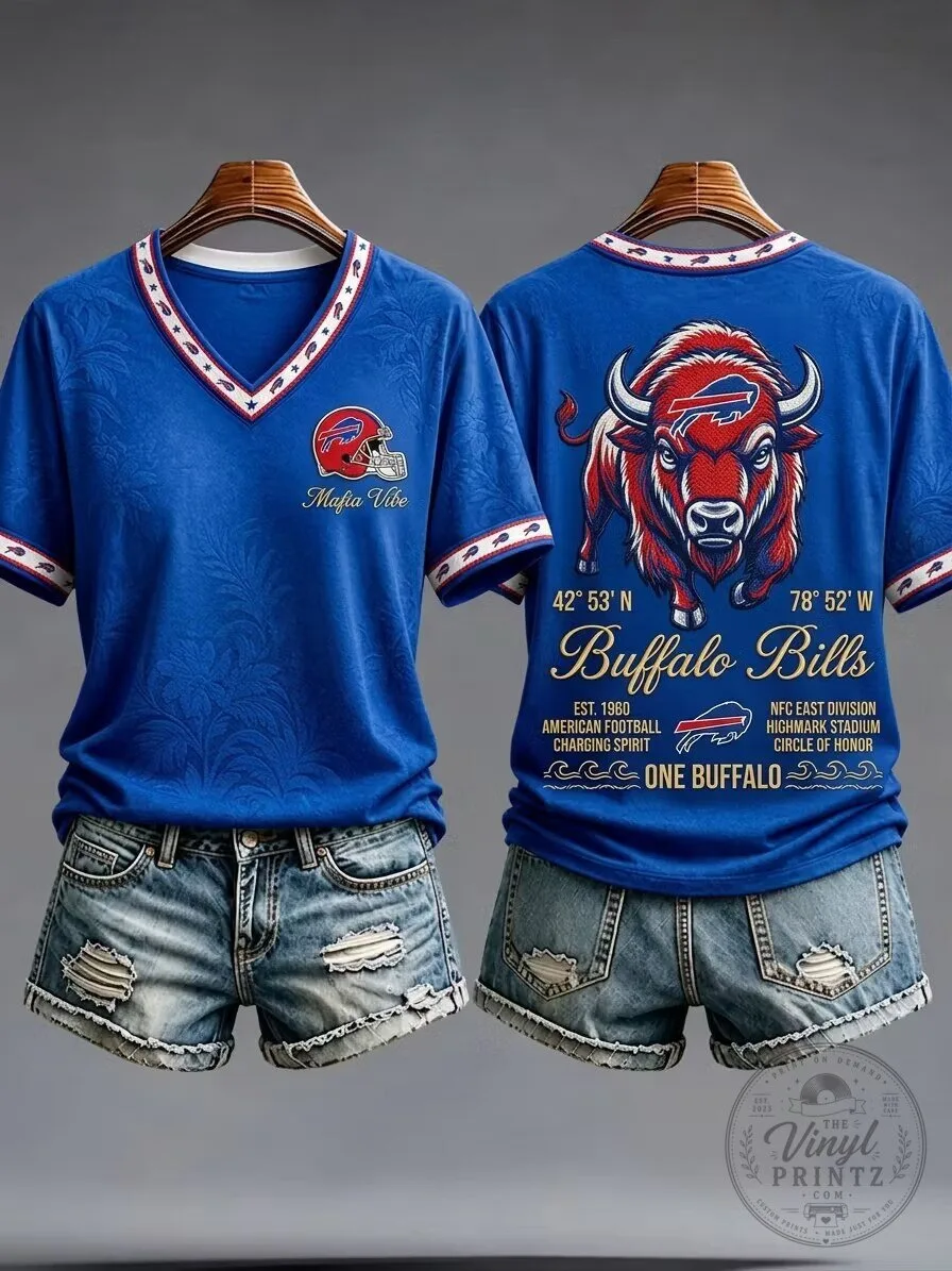 Buffalo Bills Fan Apparel V-Neck Football T-Shirt for Women