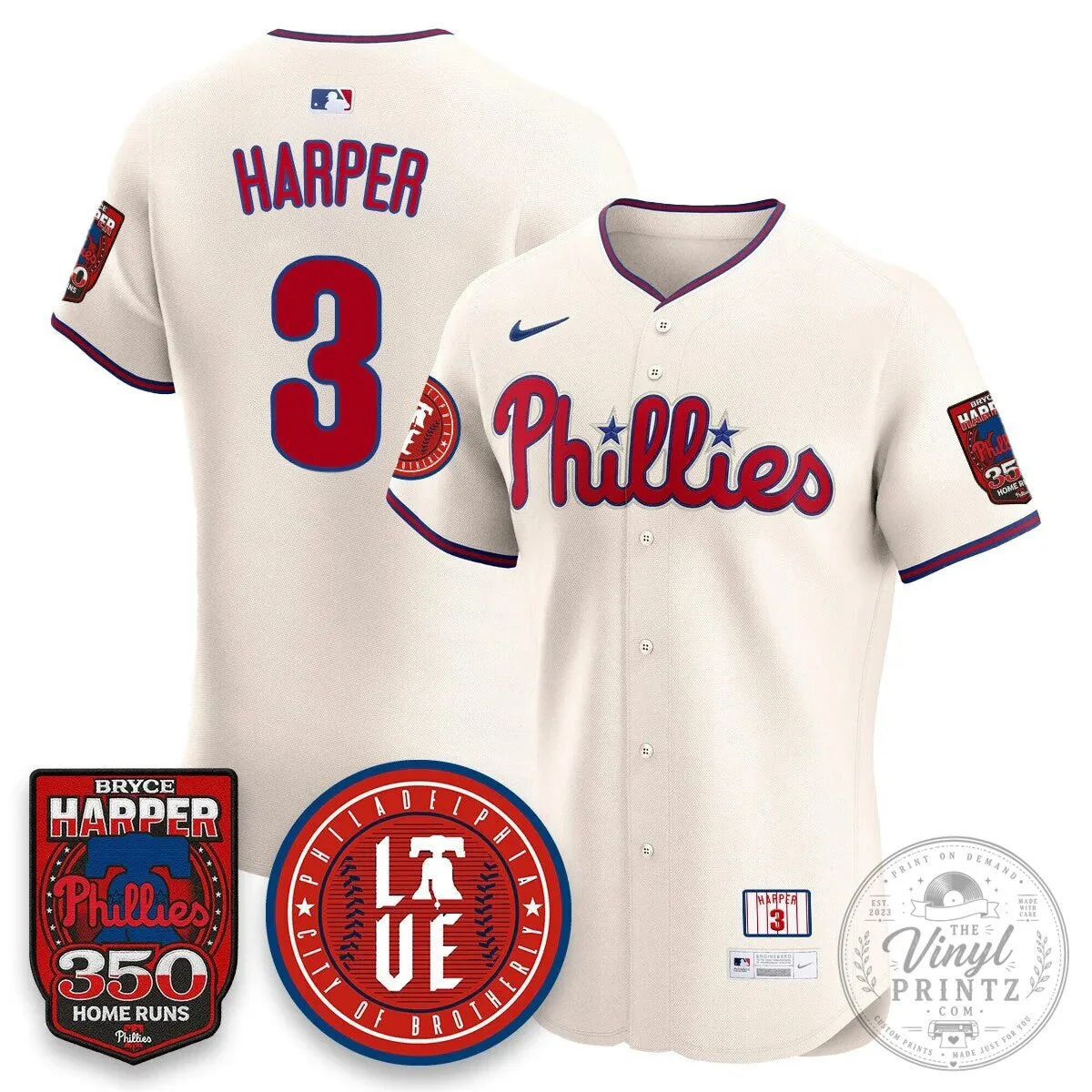 Philadelphia Phillies Jersey featuring Bryce Harper and 350 Home Runs Design 47 Philadelphia Phillies Jersey featuring Bryce Harper and 350 Home Runs Design
