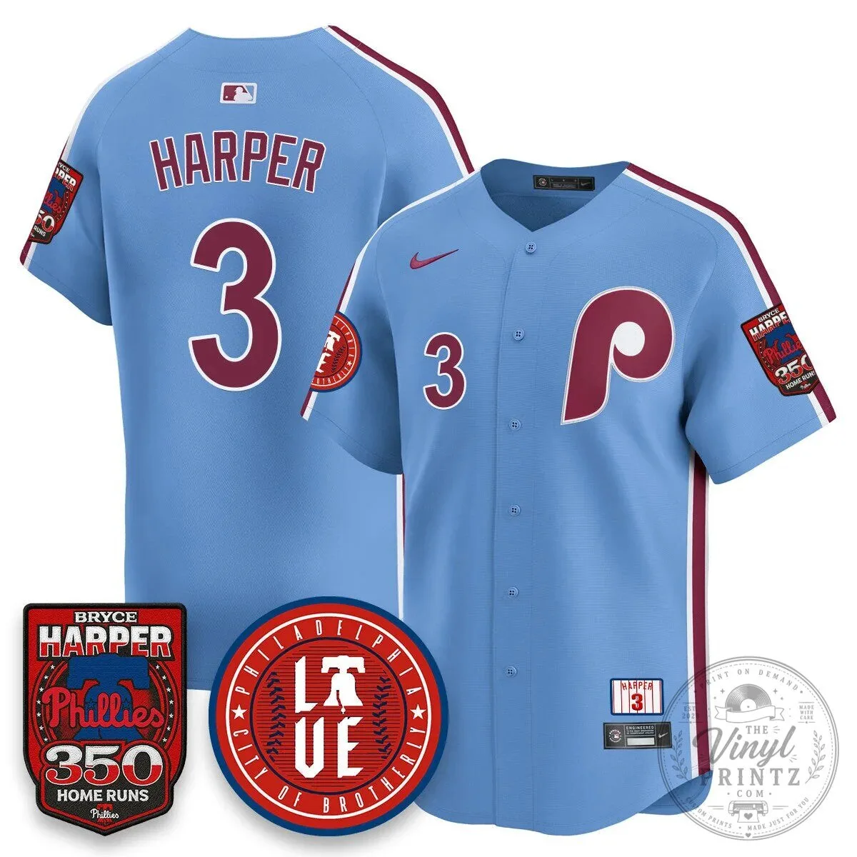 Philadelphia Phillies Jersey featuring Bryce Harper and 350 Home Runs Design 69 Philadelphia Phillies Jersey featuring Bryce Harper and 350 Home Runs Design