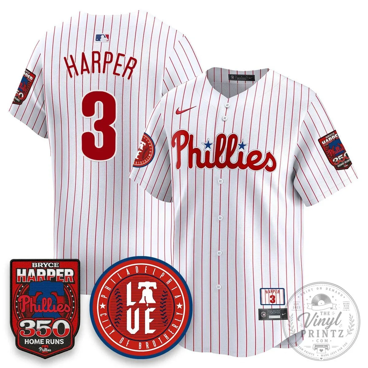 Philadelphia Phillies Jersey featuring Bryce Harper and 350 Home Runs Design 76 Philadelphia Phillies Jersey featuring Bryce Harper and 350 Home Runs Design