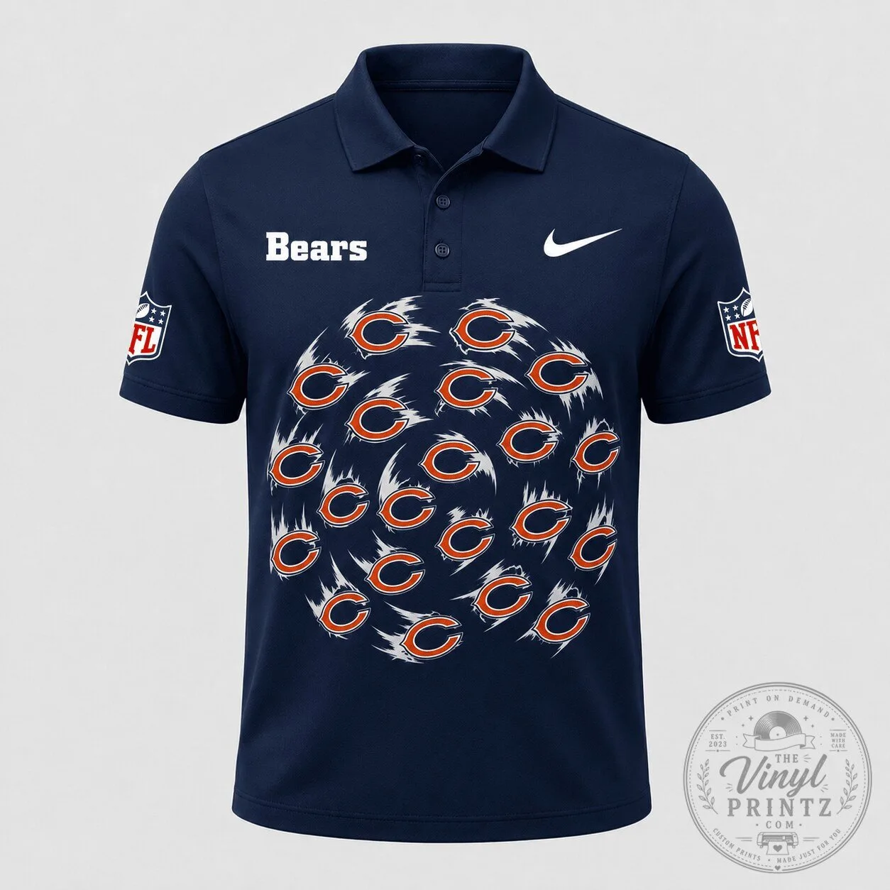 Chicago Bears Shirt Men's NFL Logo Pattern Athletic Polo Shirt