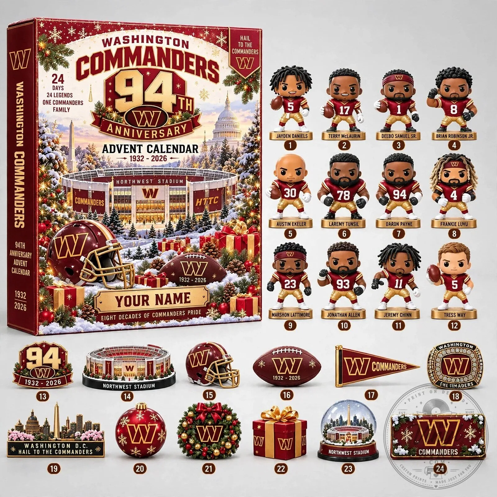 Washington Commanders 94th Anniversary Advent Calendar with Custom Name