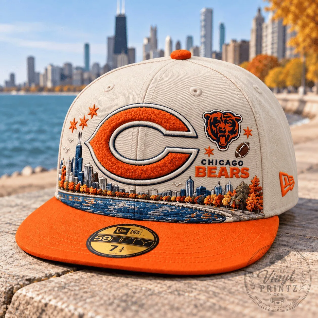 Chicago Bears Skyline Cityscape Embroidered Baseball Cap Hat