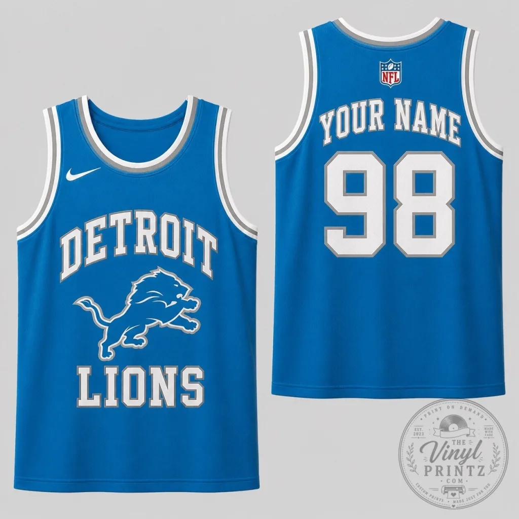 Detroit Lions Personalized Blue Football Team Custom Name Number Tank Top Detroit Lions Personalized Blue Football Team Custom Name Number Tank Top