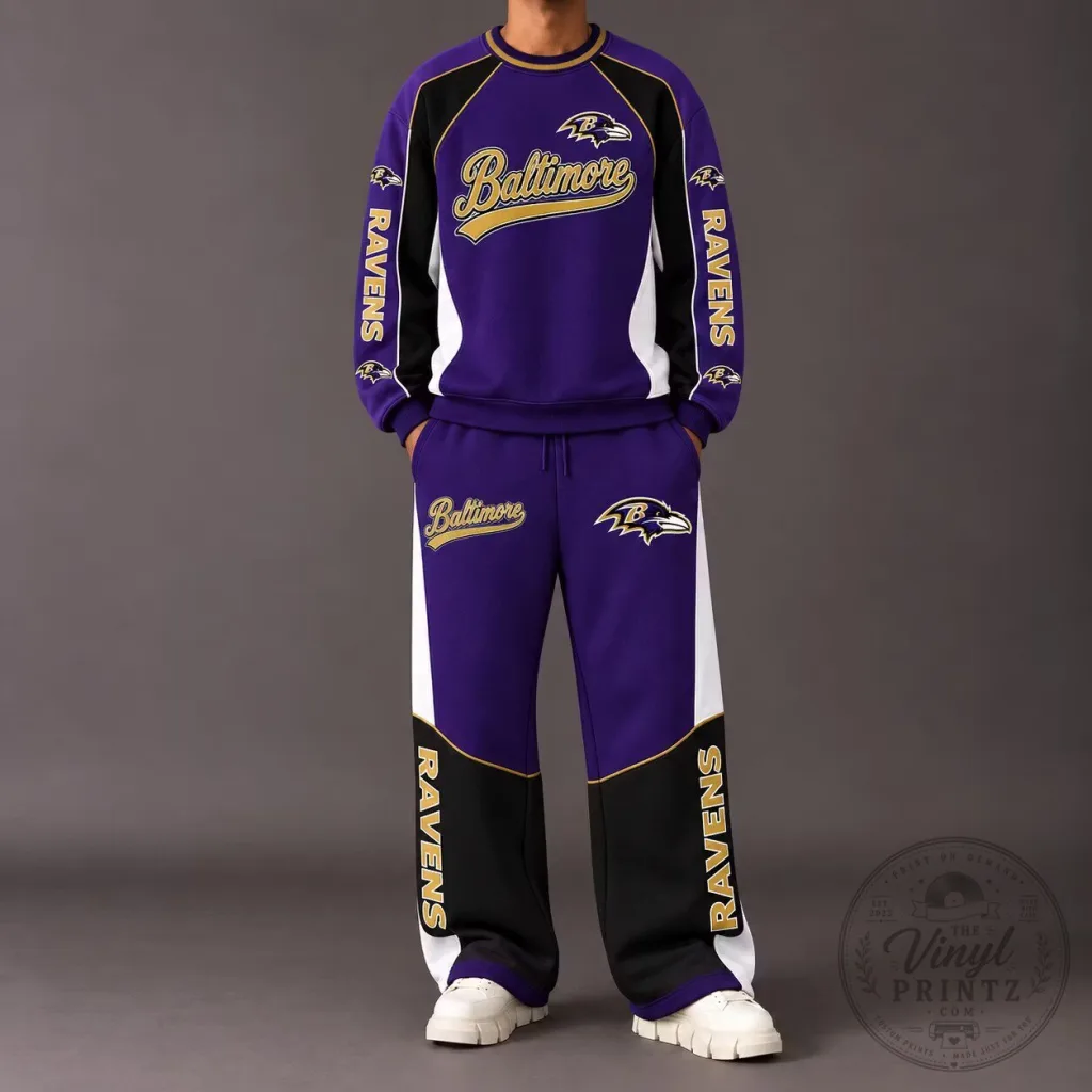 Baltimore Ravens Football Team Purple and Black Unisex Sweatshirt and Pants Set Baltimore Ravens Football Team Purple and Black Unisex Sweatshirt and Pants Set
