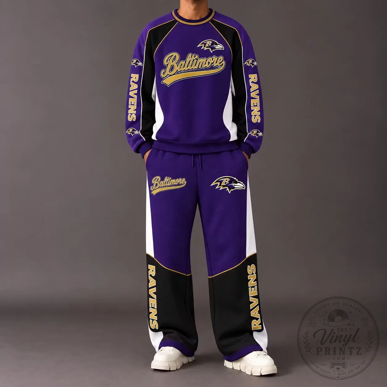 Baltimore Ravens Football Team Purple and Black Unisex Sweatshirt and Pants Set