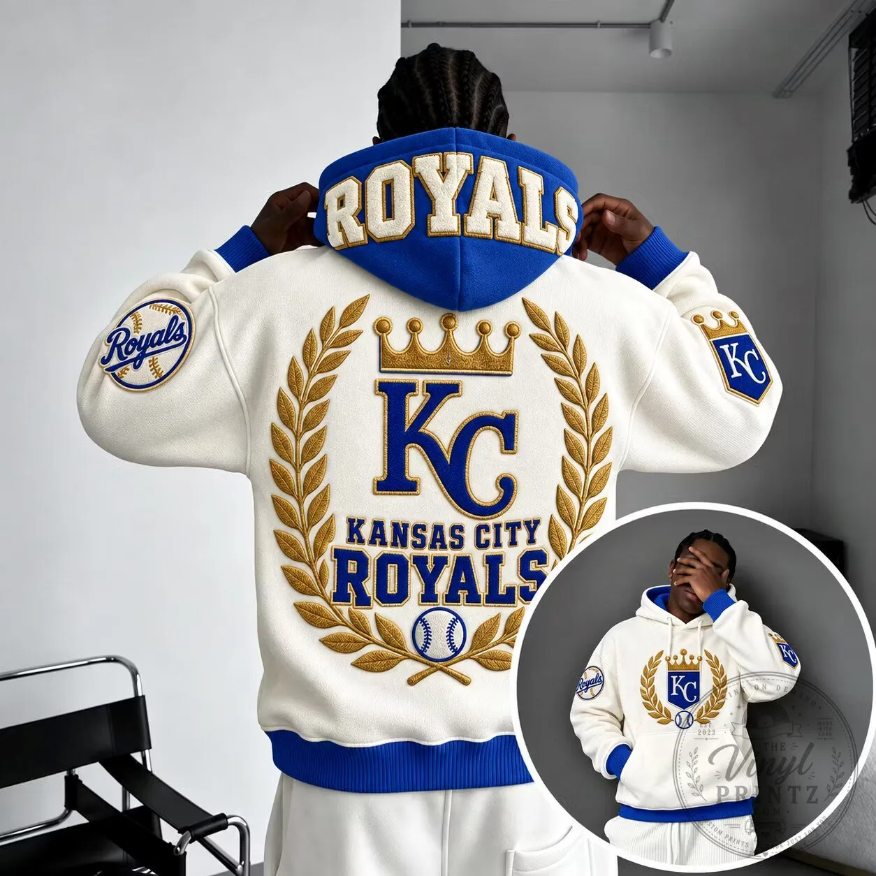 Kansas City Royals Baseball Team Crown Logo Embroidered Hoodie 2 Kansas City Royals Baseball Team Crown Logo Embroidered Hoodie