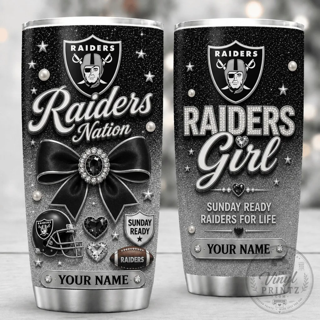 Personalized Las Vegas Raiders Football Team Glitter Design Stainless Steel Tumbler